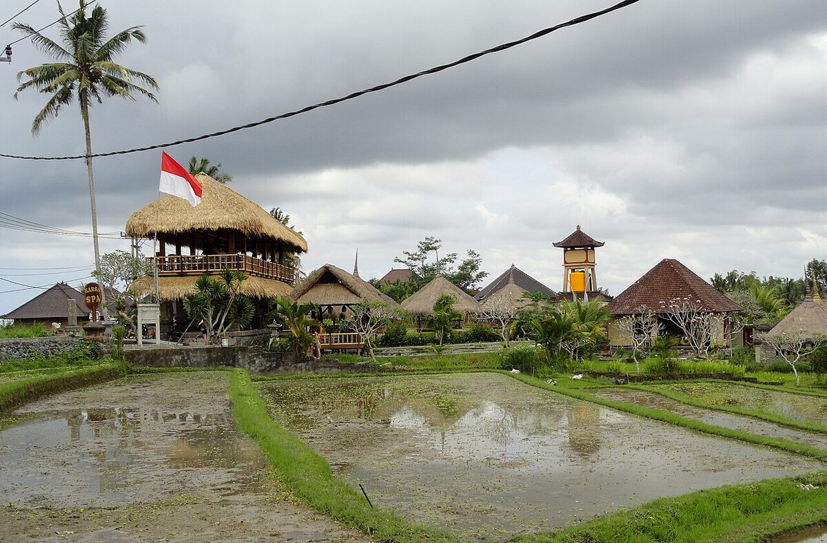 Sawah dan bangunan tradisional di kawasan Ubud