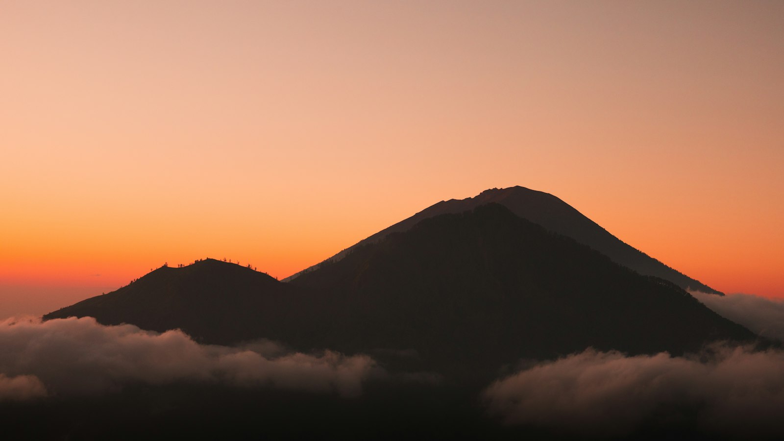 Mount Batur silhouette at sunrise