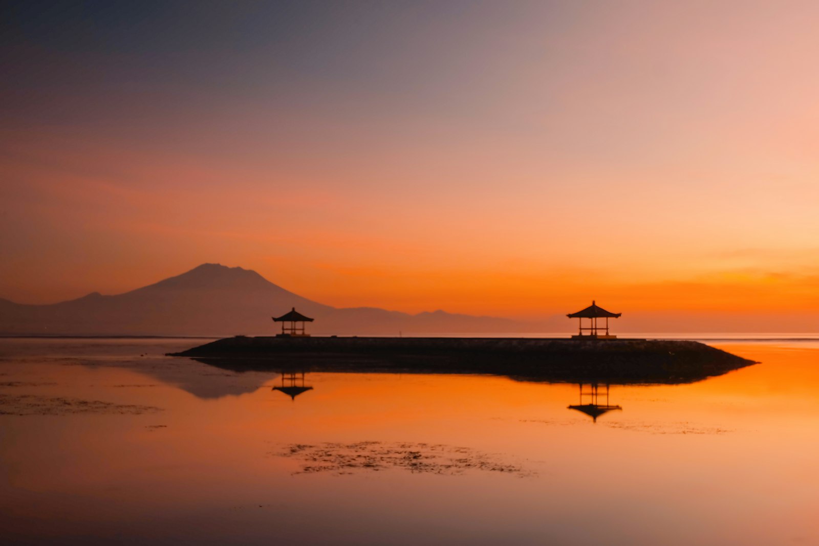 Sunrise at Sanur Beach with Mount Agung