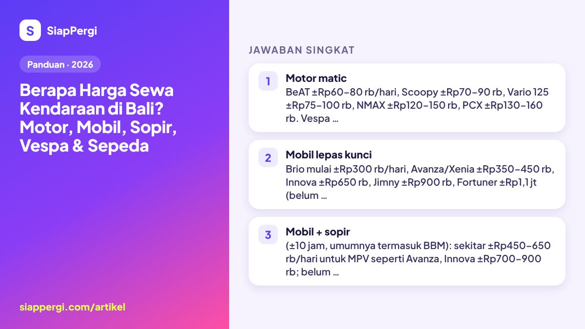 Bali Vehicle Rental Prices: Scooter, Car, Driver, Vespa & Bike