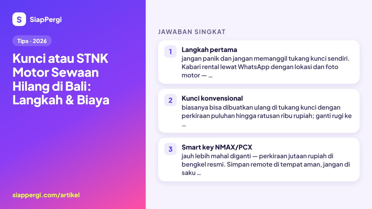 Lost Rental Scooter Key or STNK in Bali: Steps & Costs