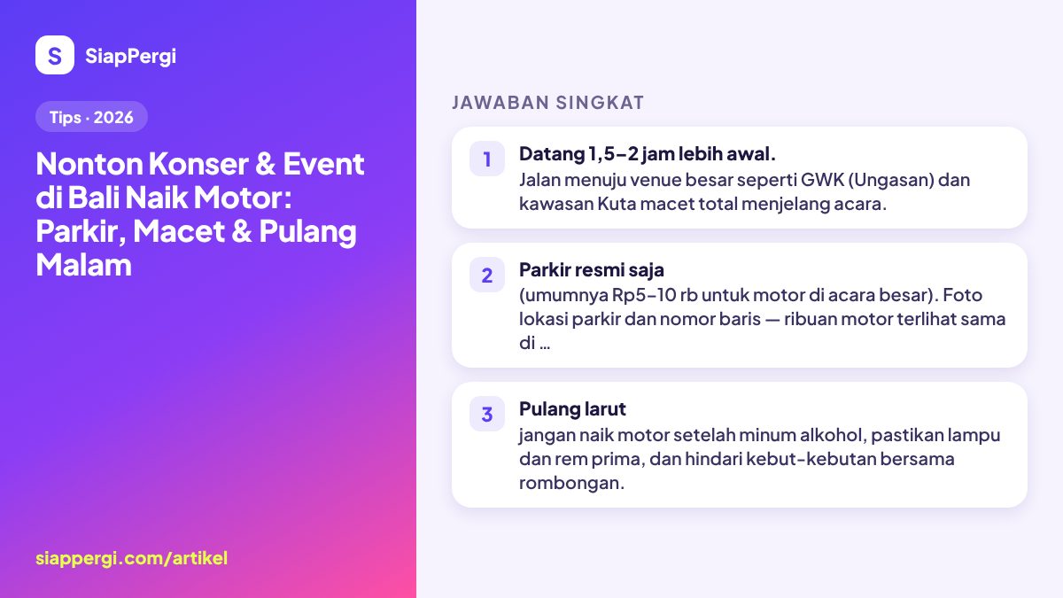 Concerts & Events in Bali by Scooter: Parking, Traffic & Late Rides