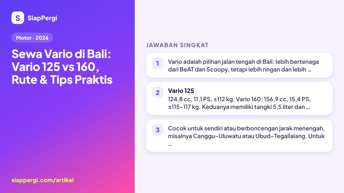 Honda Vario Rental in Bali: Vario 125 vs 160, Routes & Tips