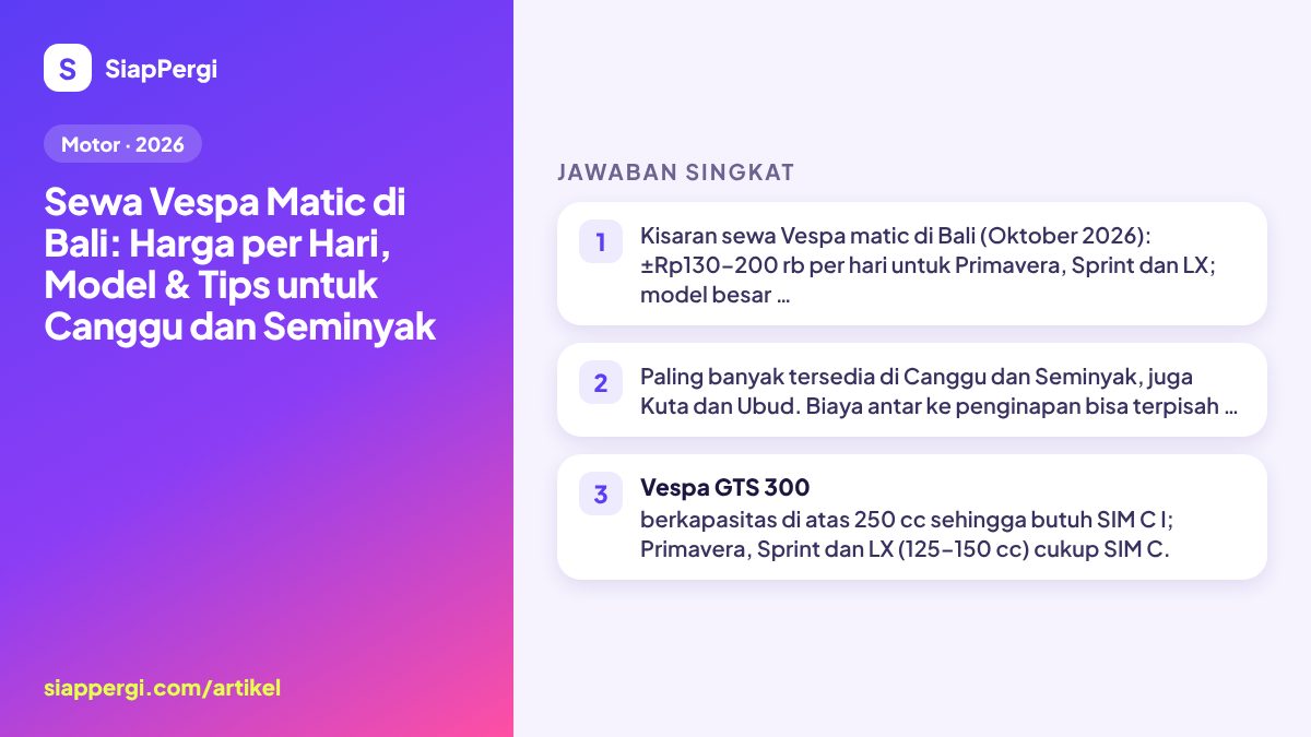 Vespa Rental in Bali: Daily Price, Models & Canggu Tips